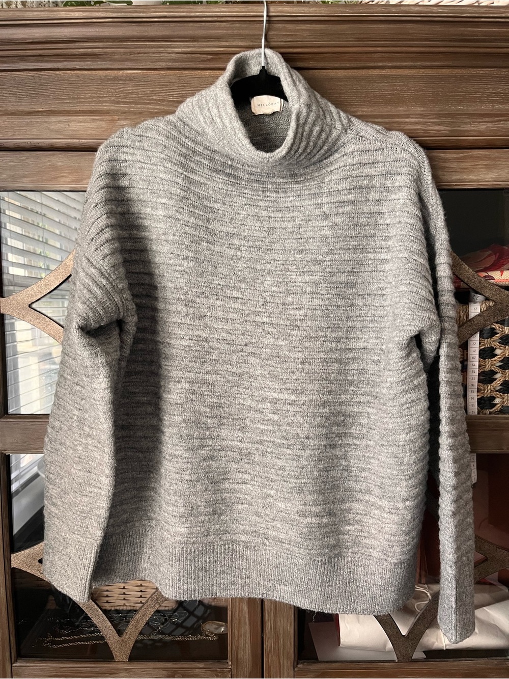 MELLODAY Heather Gray Ribbed Turtleneck Sweater